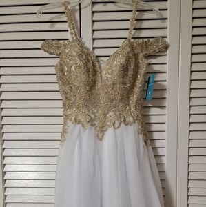 Brand new, never worn dress in white/gold